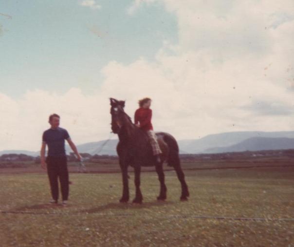 Shé on Darkie, John holds the lead line, Ireland 1974
