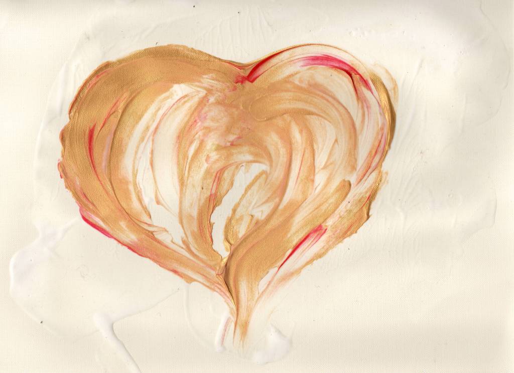 "Golden Heart" by Shé, 9" x 12" acrylic on canvas, 2023