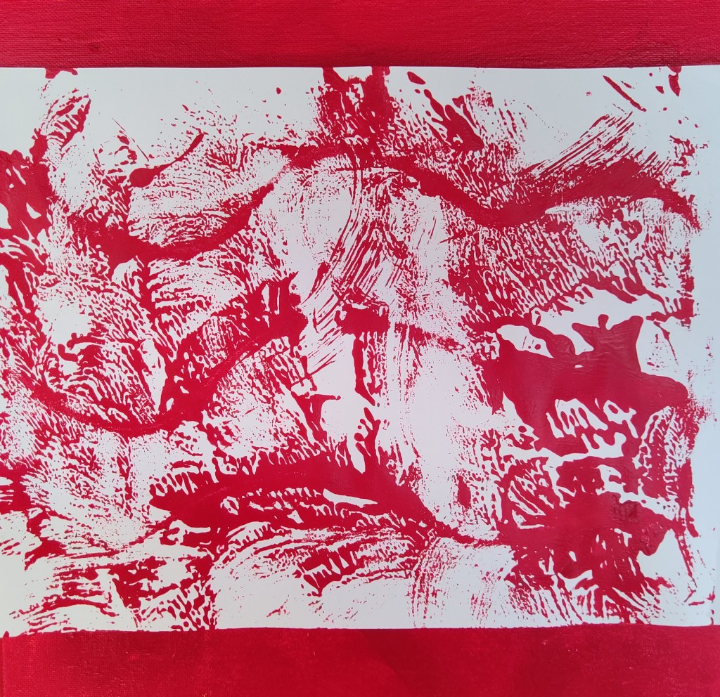 "Batgirl Rides a Shark" by Shé, 9" x 12" housepaint on paper, 2023