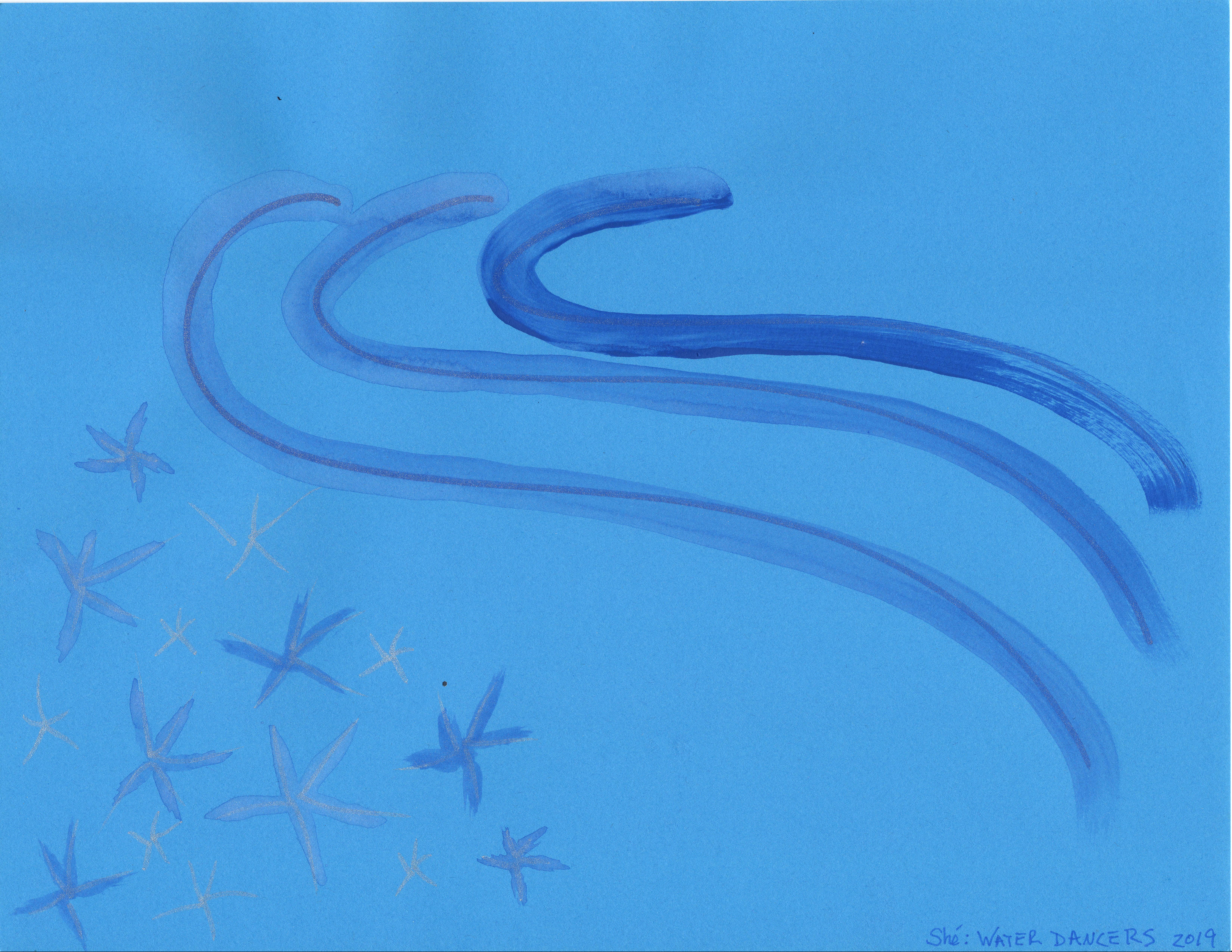 "Water Dancers" by Shé, markers and acrylic on paper, 2019