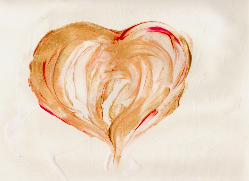 "Golden Heart," 9” x 12” acrylic and gesso on paper, 2023