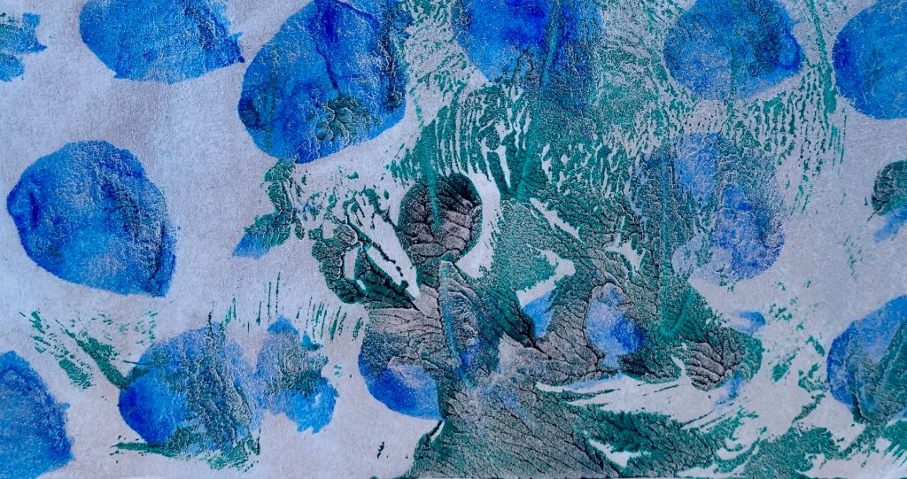 "Tea in the Garden," 6" x 4" acrylic on paper, 2025