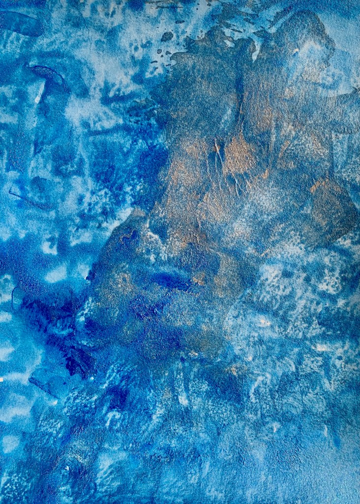 Swimming in God, 9" x 12" acrylic on paper, 2026