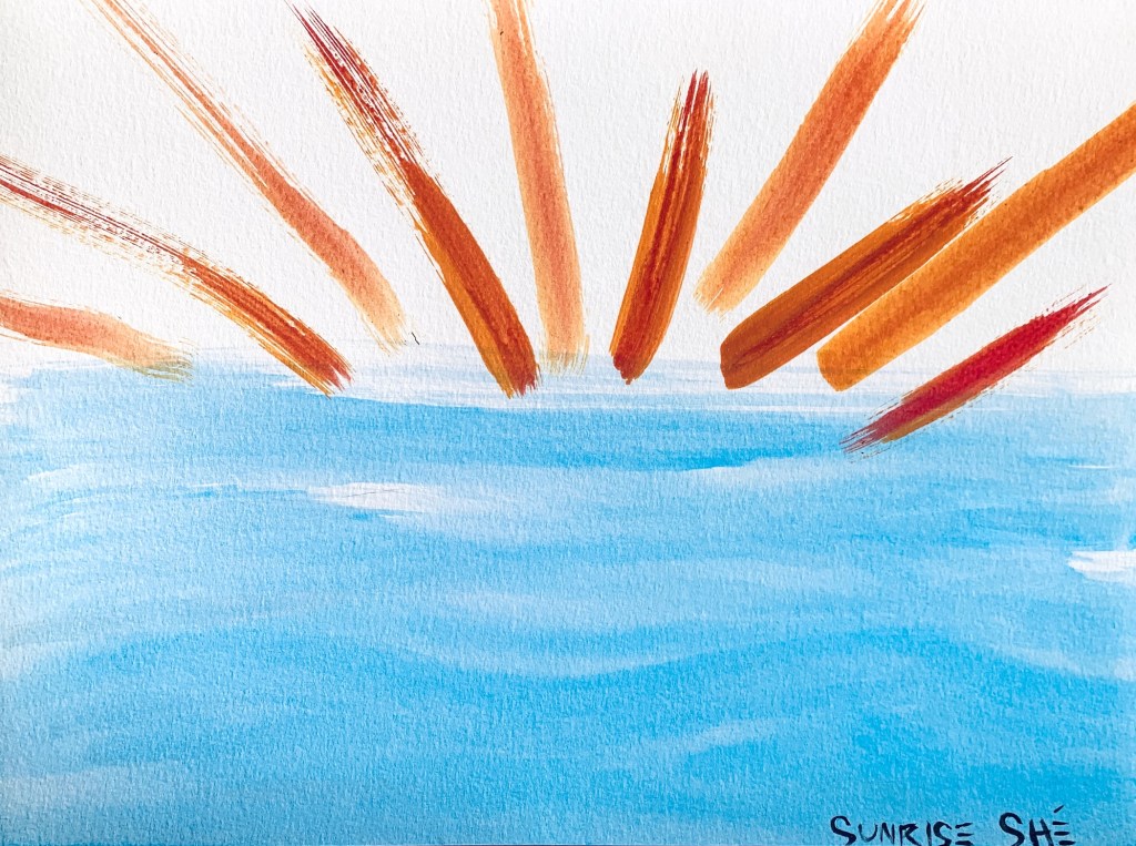 Sunrise Shé, acrylic on paper